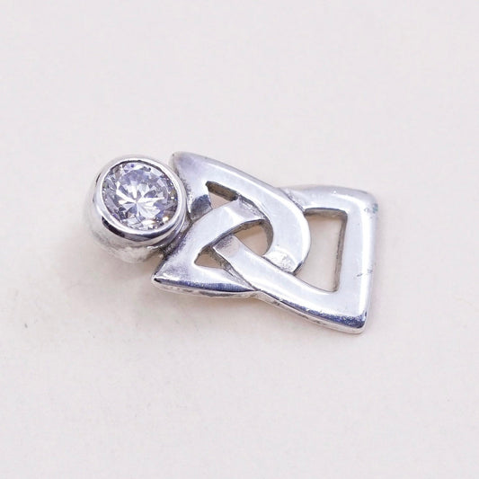 Vintage sterling silver cz crystal pendant, 925 charm, stamped 925