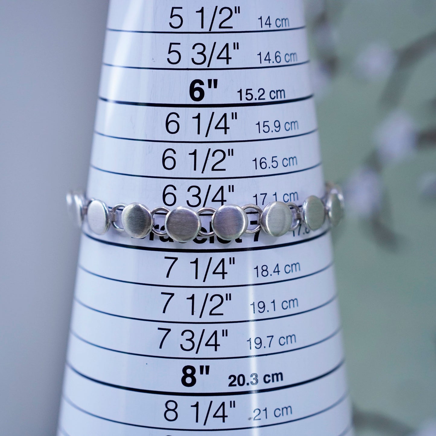 7”, 8mm, Vintage sterling 925 silver bracelet with circle disc details