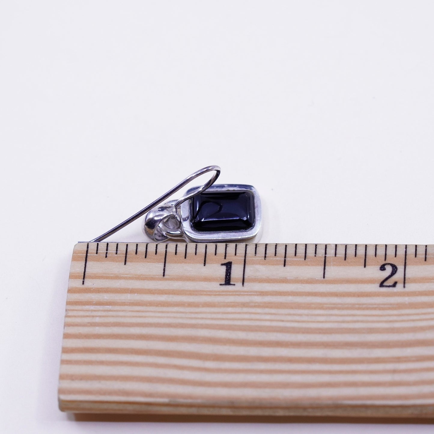 Vintage Sterling 925 silver handmade earrings with square obsidian drops