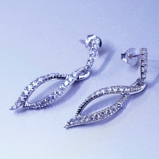 Vintage Sterling 925 silver earrings, studs with Marquise dangle and cluster Cz
