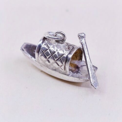 Vintage Sterling Silver Boat Pendant, Solid 925 Silver Charm, Stamped Silver