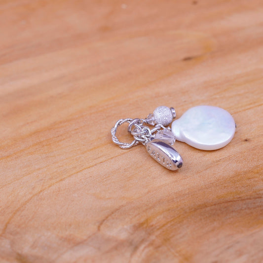 Vintage Sterling silver handmade pendant, 925 faith charm with coin pearl