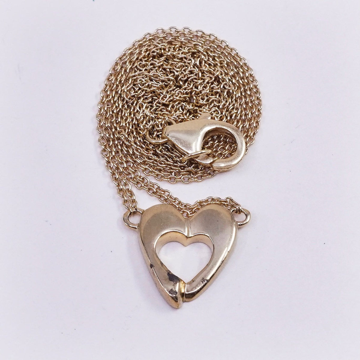 18”, Vermeil gold over sterling silver circle link chain 925 heart pendant