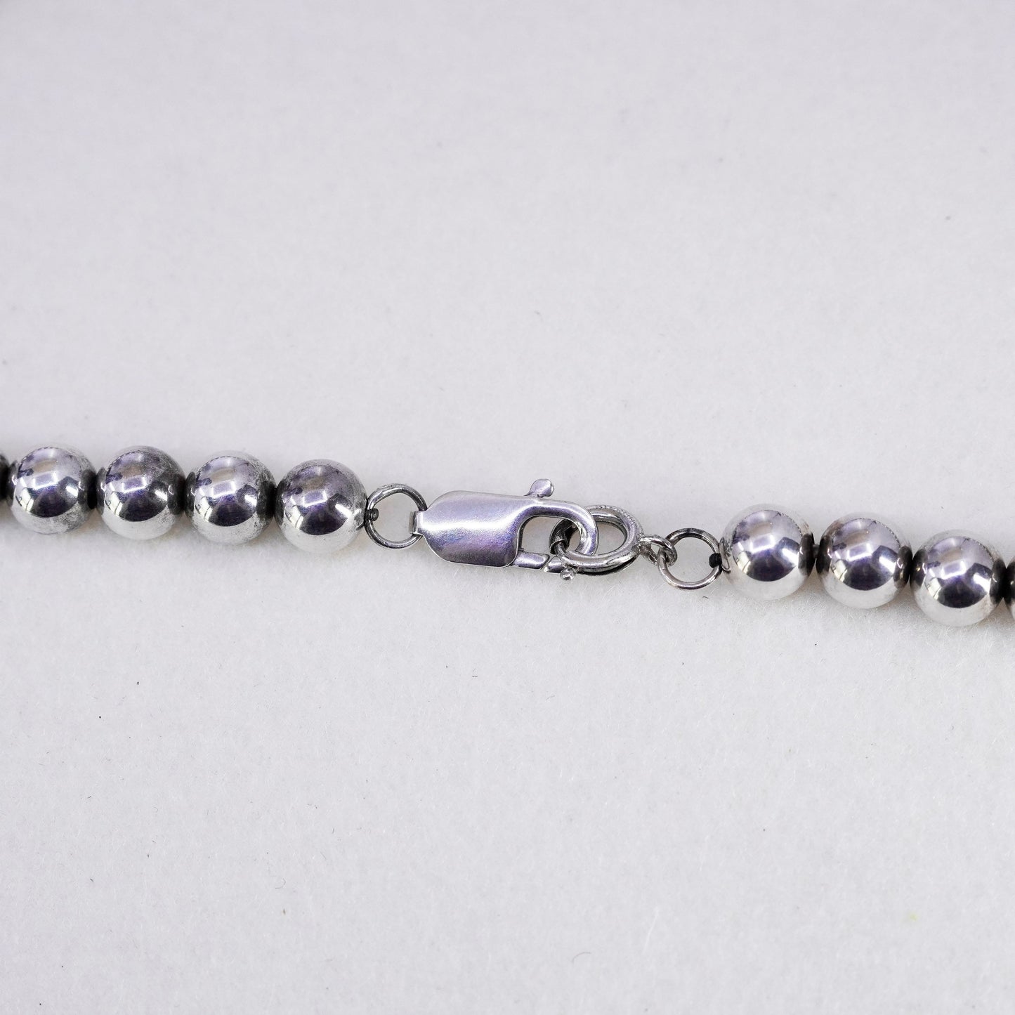 16”, VTG two tone Sterling 925 silver handmade beads necklace 14K yellow gold