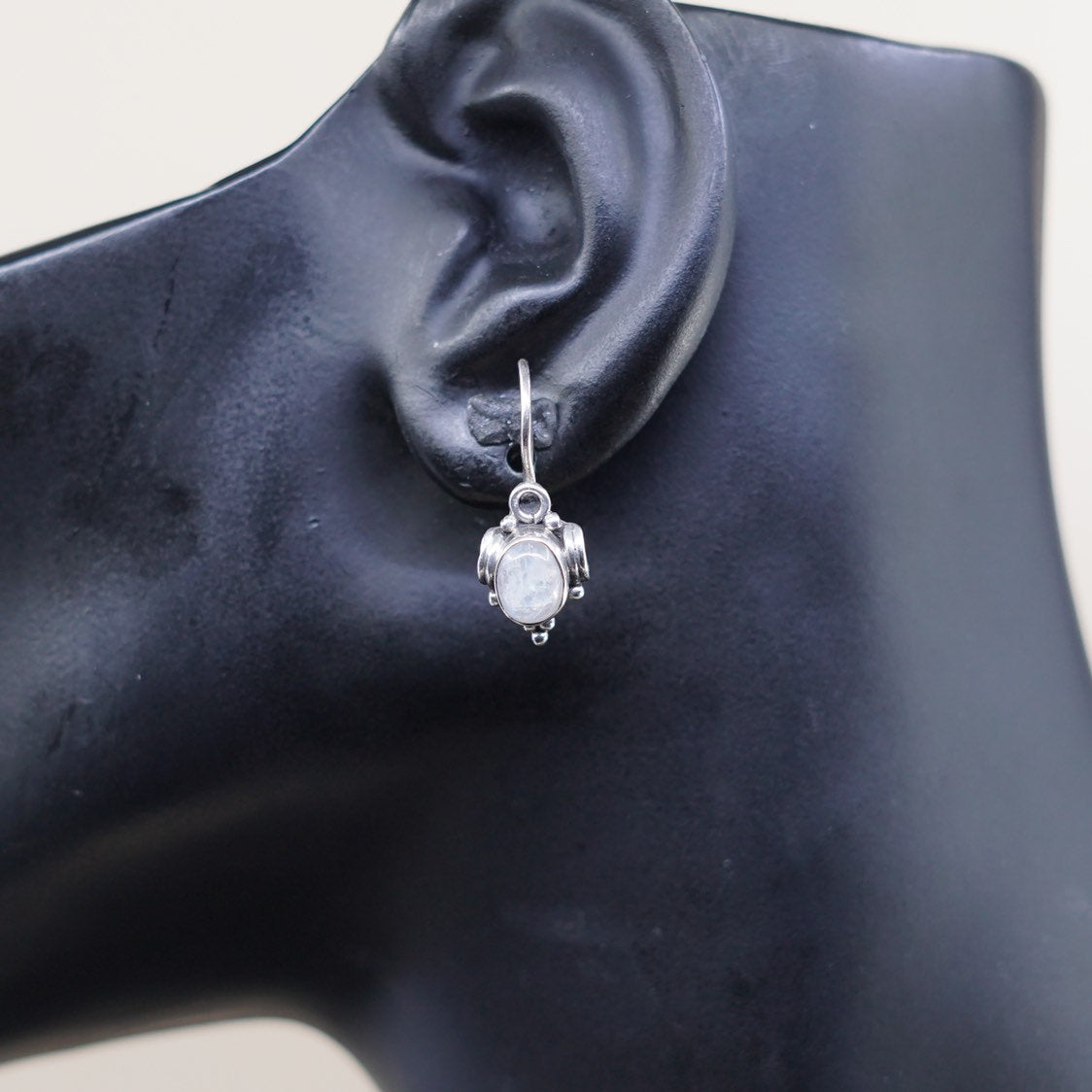 Sterling silver handmade earrings, 925 w/ oval shaped moonstone