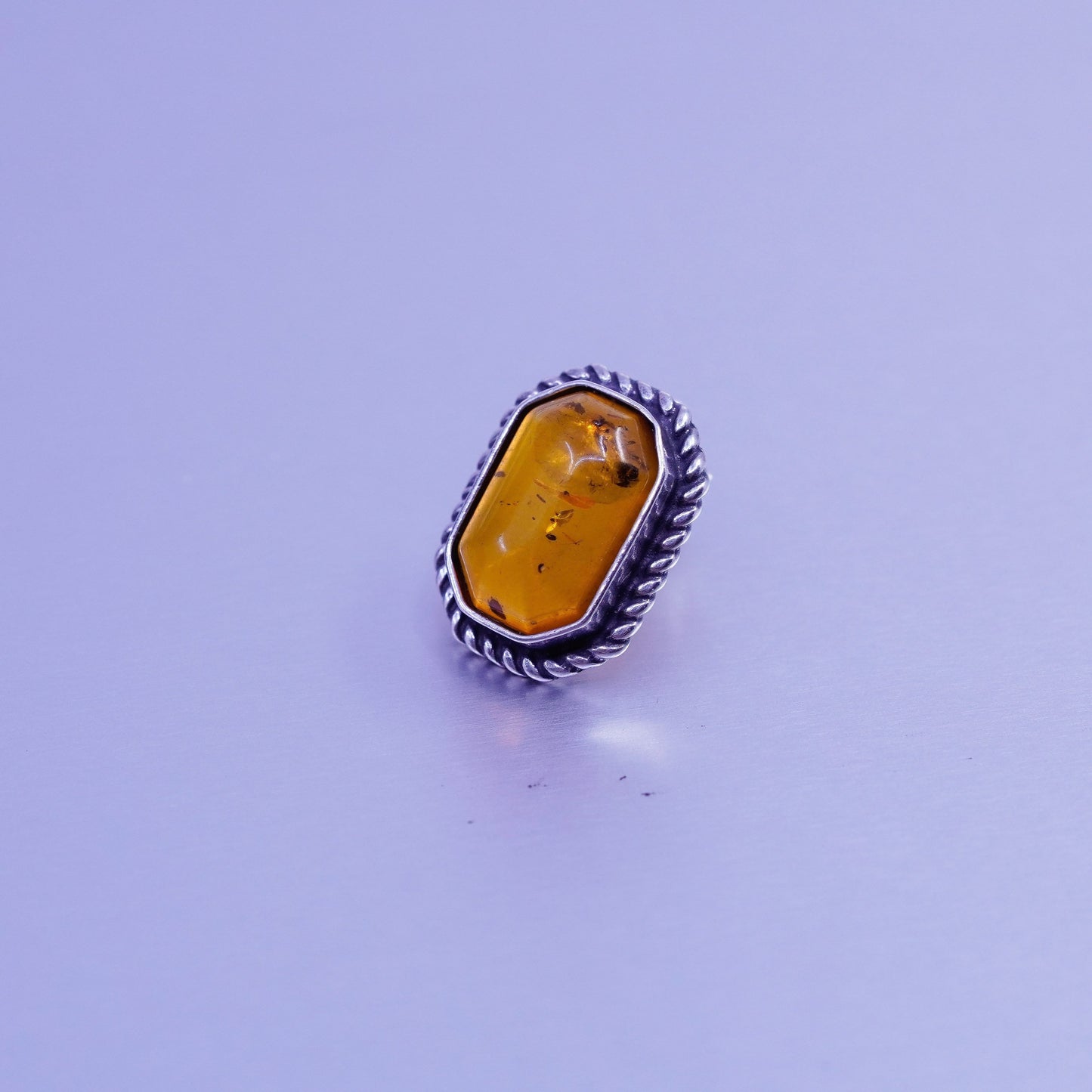 Vintage Sterling 925 silver earrings, studs with Amber and cable around