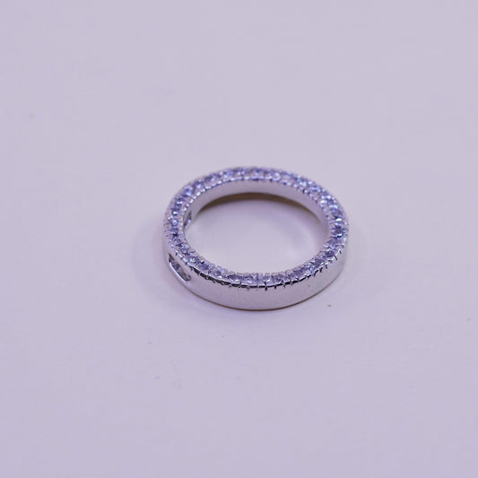 Vintage sterling silver cz crystal charm, 925 circle pendant