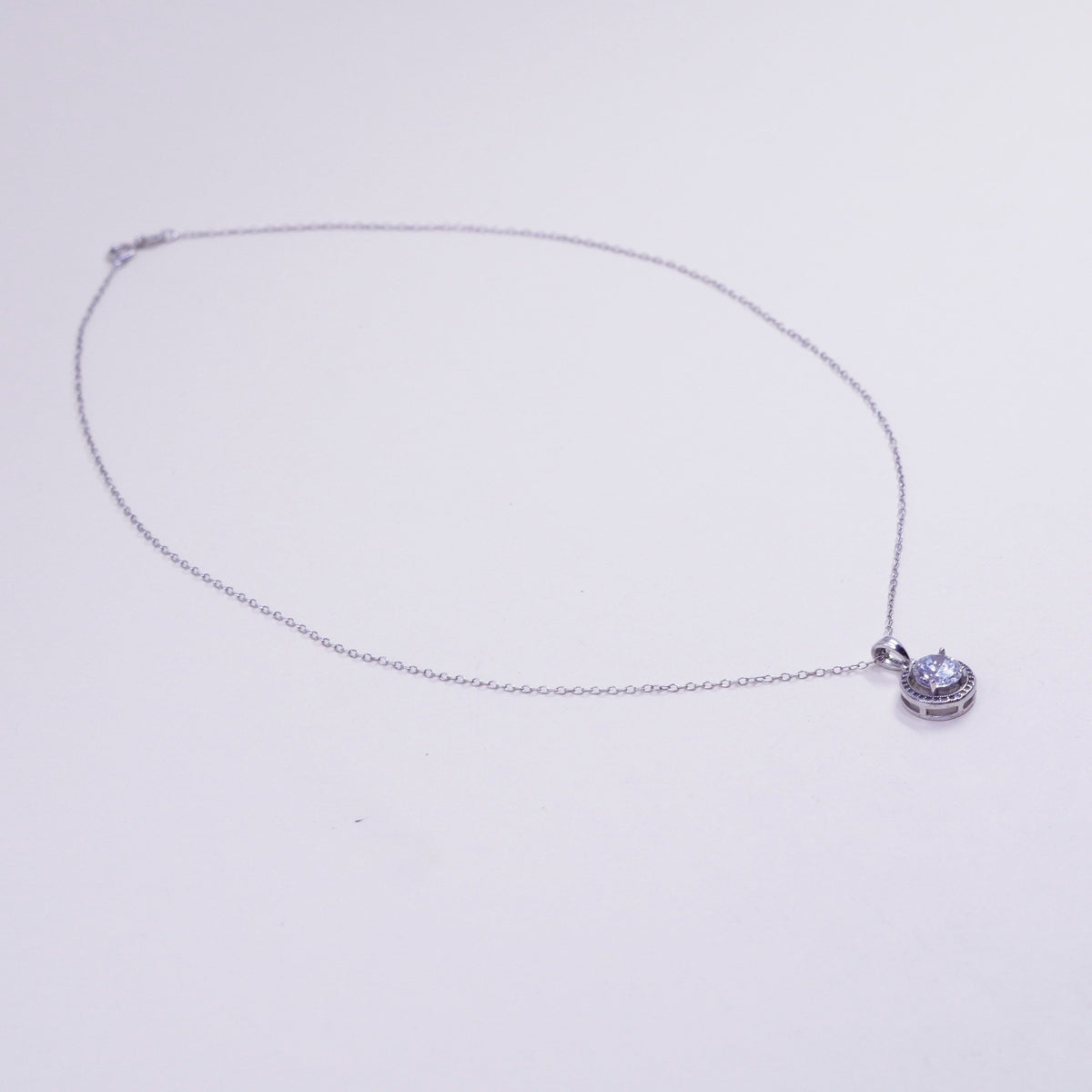 18”, vintage Sterling silver necklace, 925 circle chain with circle pendant Cz
