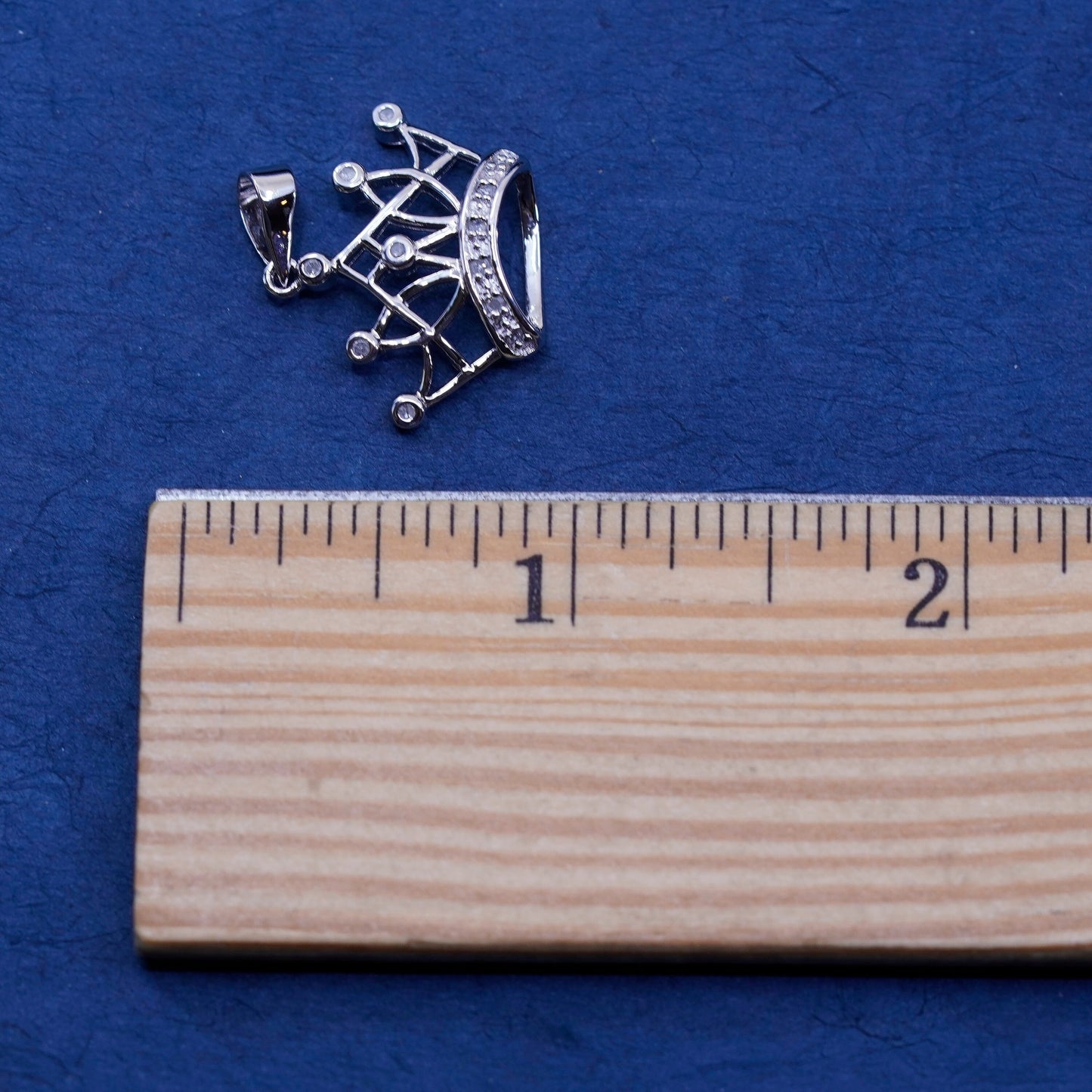 Vintage Sterling silver handmade pendant, 925 crown with genuine diamond center