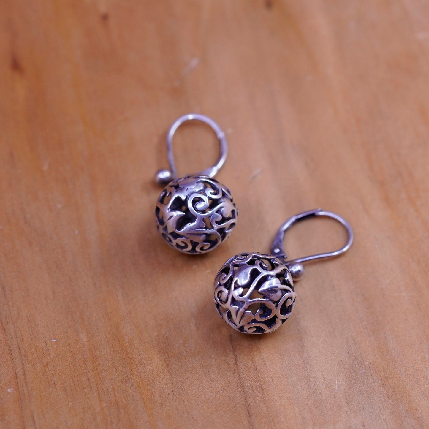 Vintage Sterling silver handmade earrings, 925 filigree bead drops