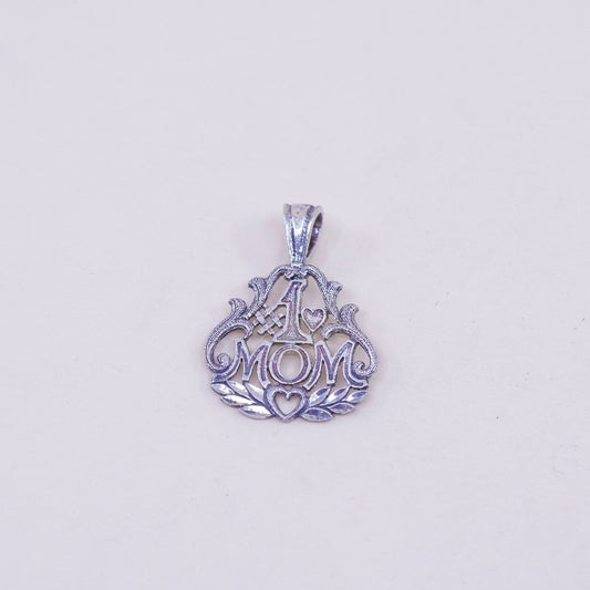 Vintage Sterling silver handmade pendant, filigree heart w/ “mom”, 925 pendant