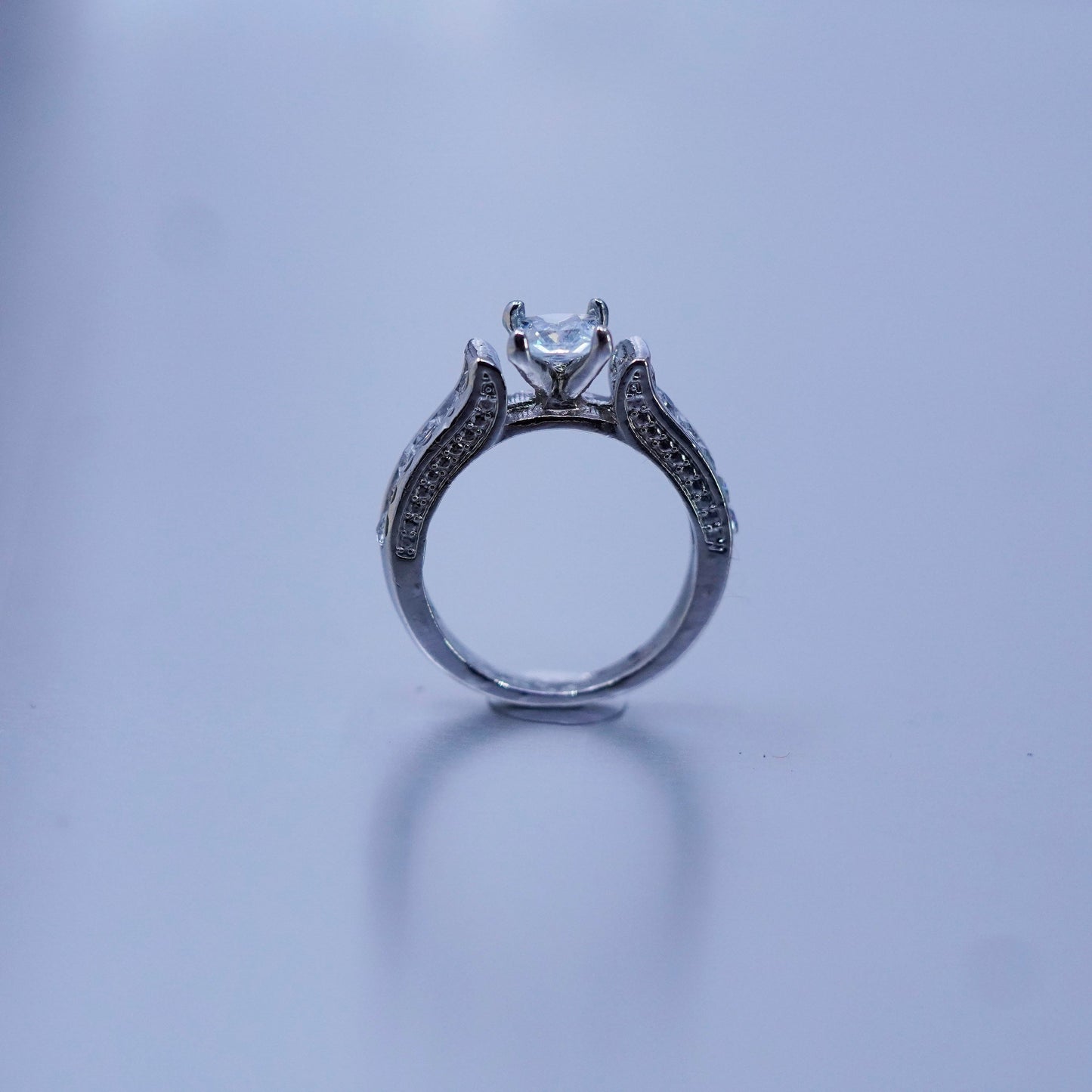 Size 7, vintage Sterling 925 silver handmade engagement ring with cluster Cz