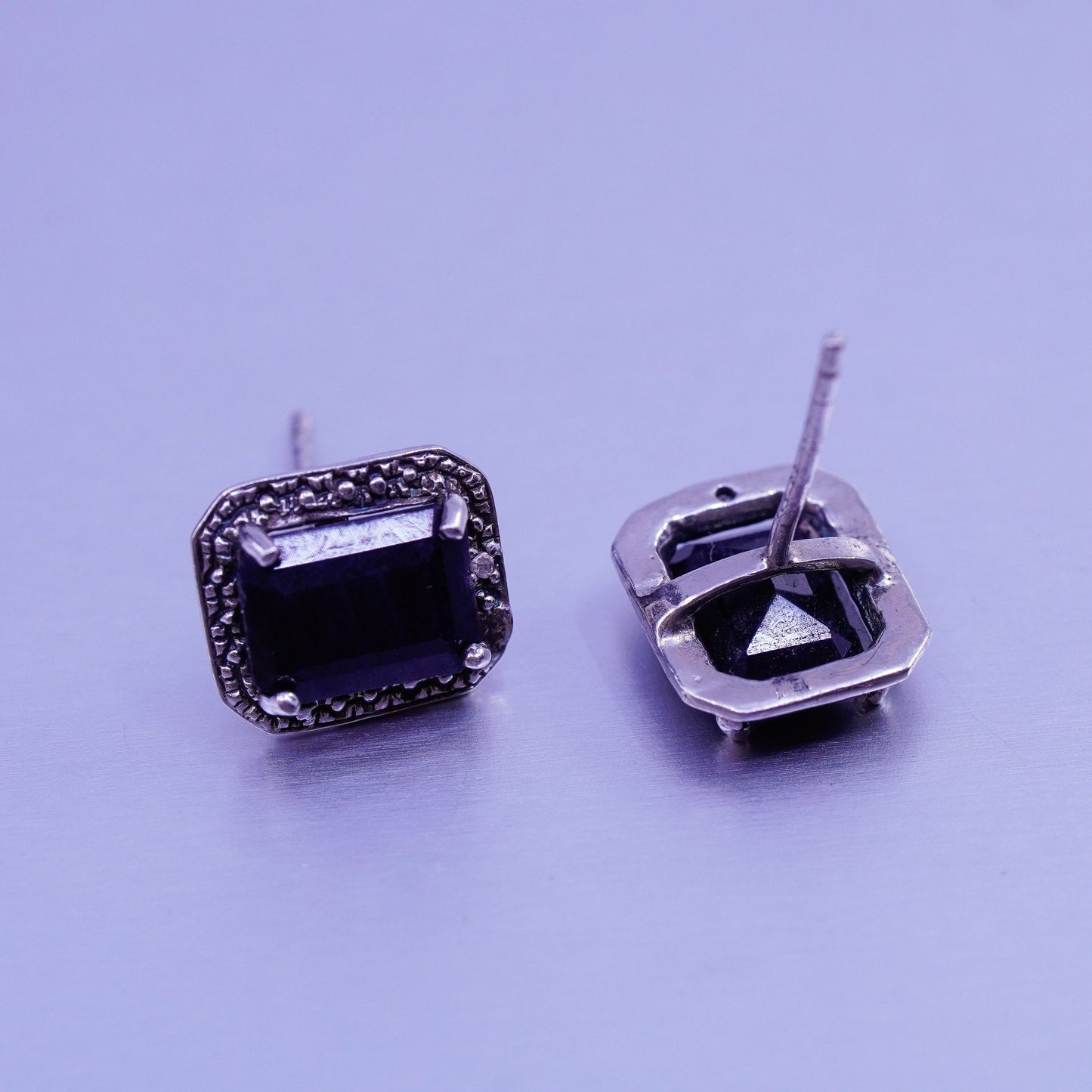 Vintage Sterling 925 silver earrings, studs with obsidian and diamond details