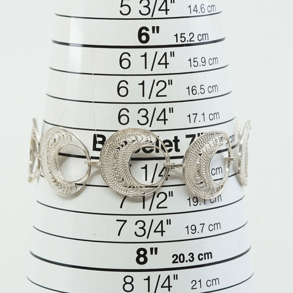 7.25", VTG sterling silver handmade bracelet, 925 filigree circle link chain