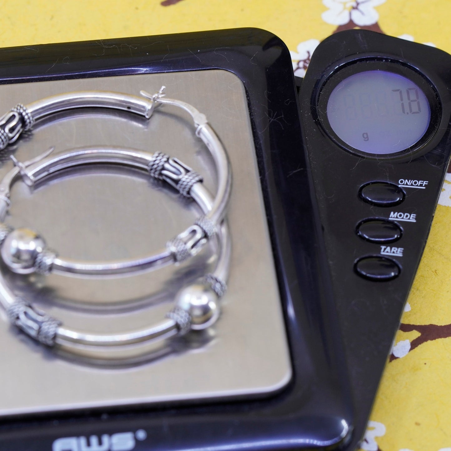 1.75”, vintage Sterling silver handmade earrings, huge Bali 925 hoops