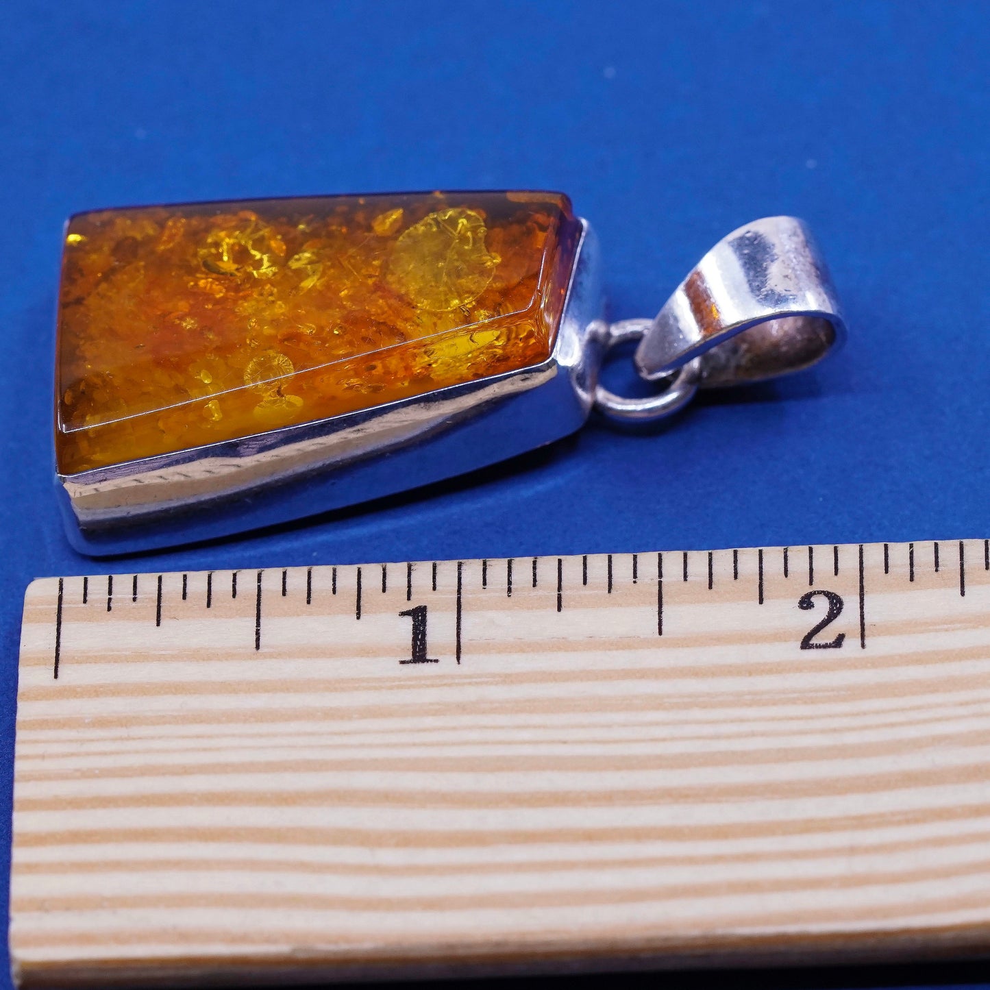 Vintage Sterling silver handmade pendant, 925 with amber center N cable
