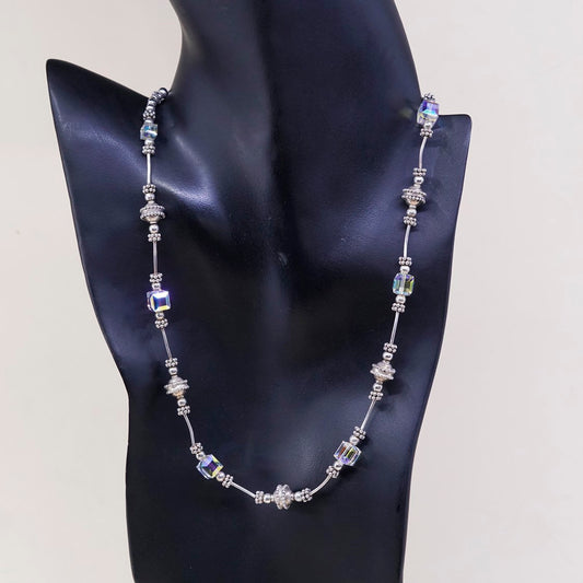 20", sterling silver handmade necklace, 925 beads w/ Swarovski crystal beads