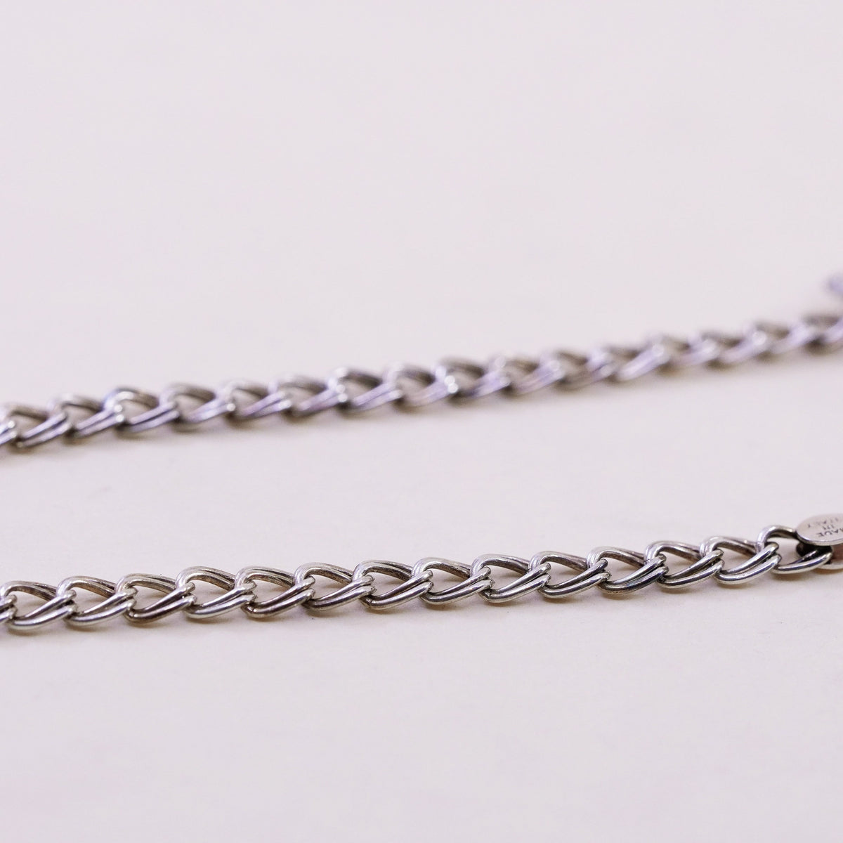 8”, Vintage sterling 925 silver double curb bracelet with arrow heart charm