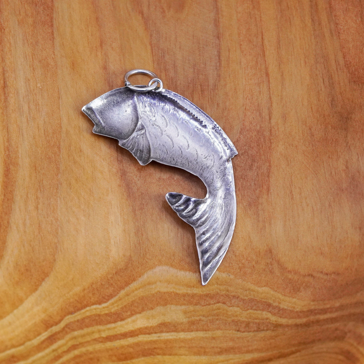 Vintage sterling silver handmade pendant, 925 fish, unique
