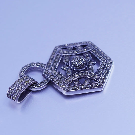 Antique Sterling silver handmade charm, 925 hexagram pendant with Marcasite