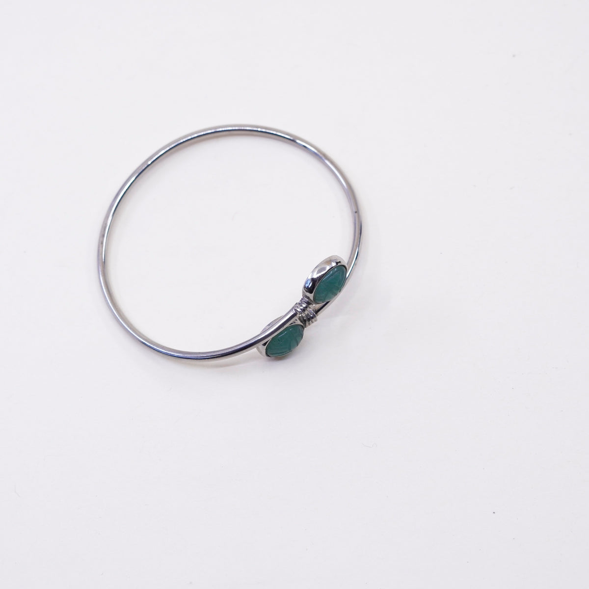 7”, sterling silver contemporary handmade bracelet, 925 wrap cuff carved jade