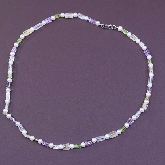 18", freshwater pearl w/ crystal beads necklace, with Sterling 925 silver clasp