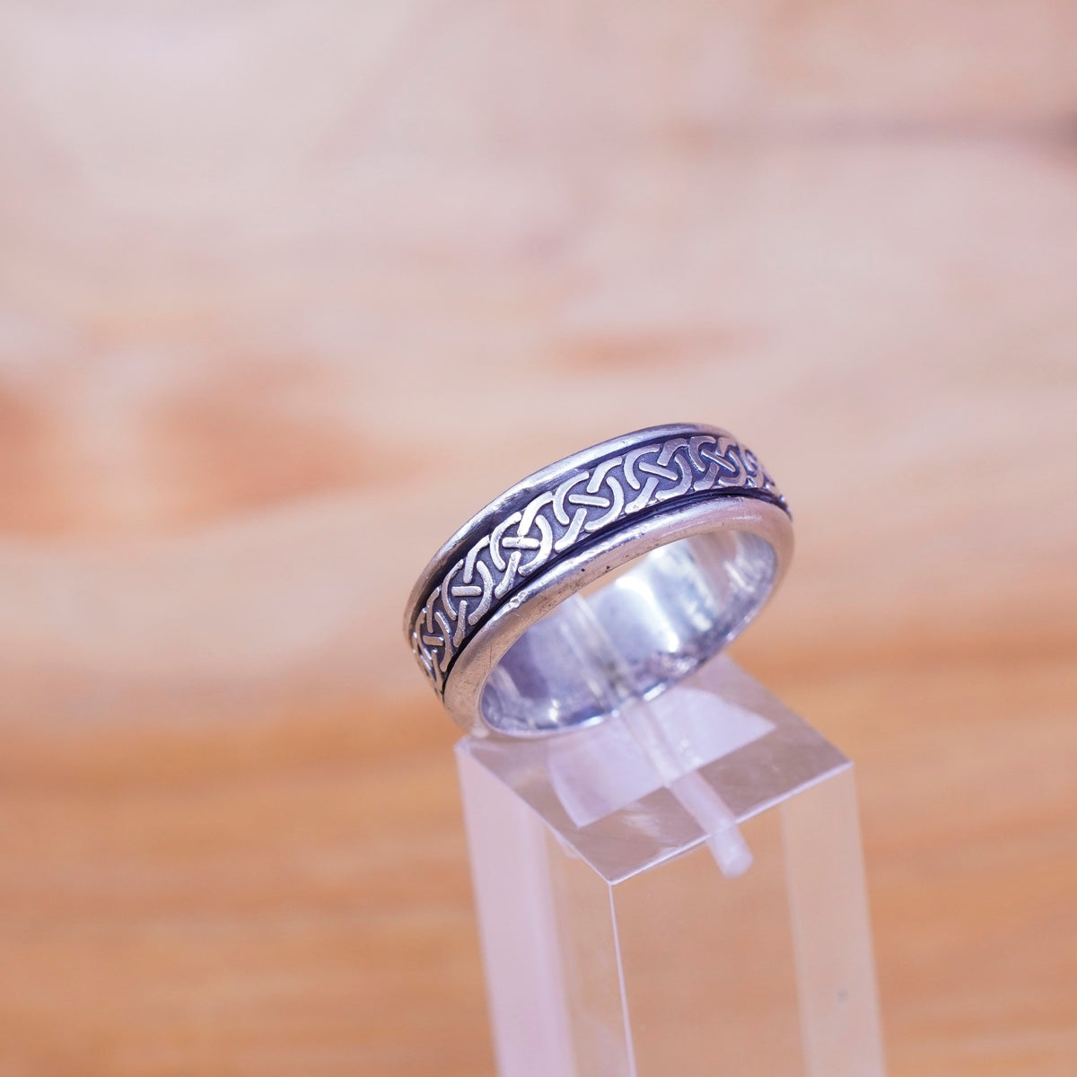 Size 10, vintage Sterling silver prayer ring, textured 925 spinner band