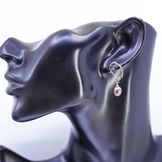 Vintage Sterling 925 silver handmade earrings with freshwater pearl