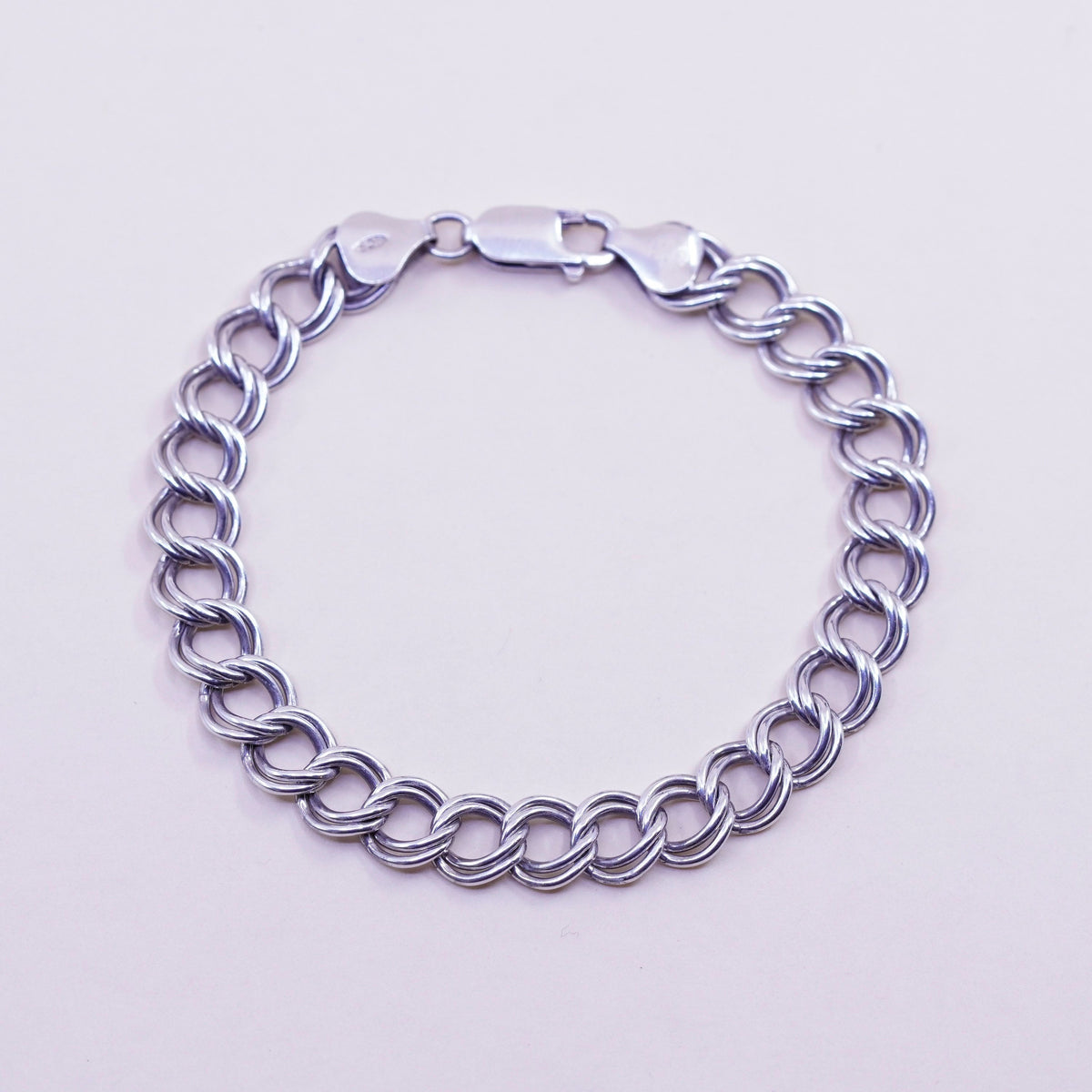 6”, 8mm, Vintage sterling silver double curb bracelet, 925 chain
