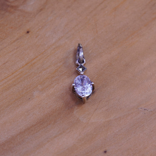 Vintage sterling 925 silver handmade pendant with marcasite and cz