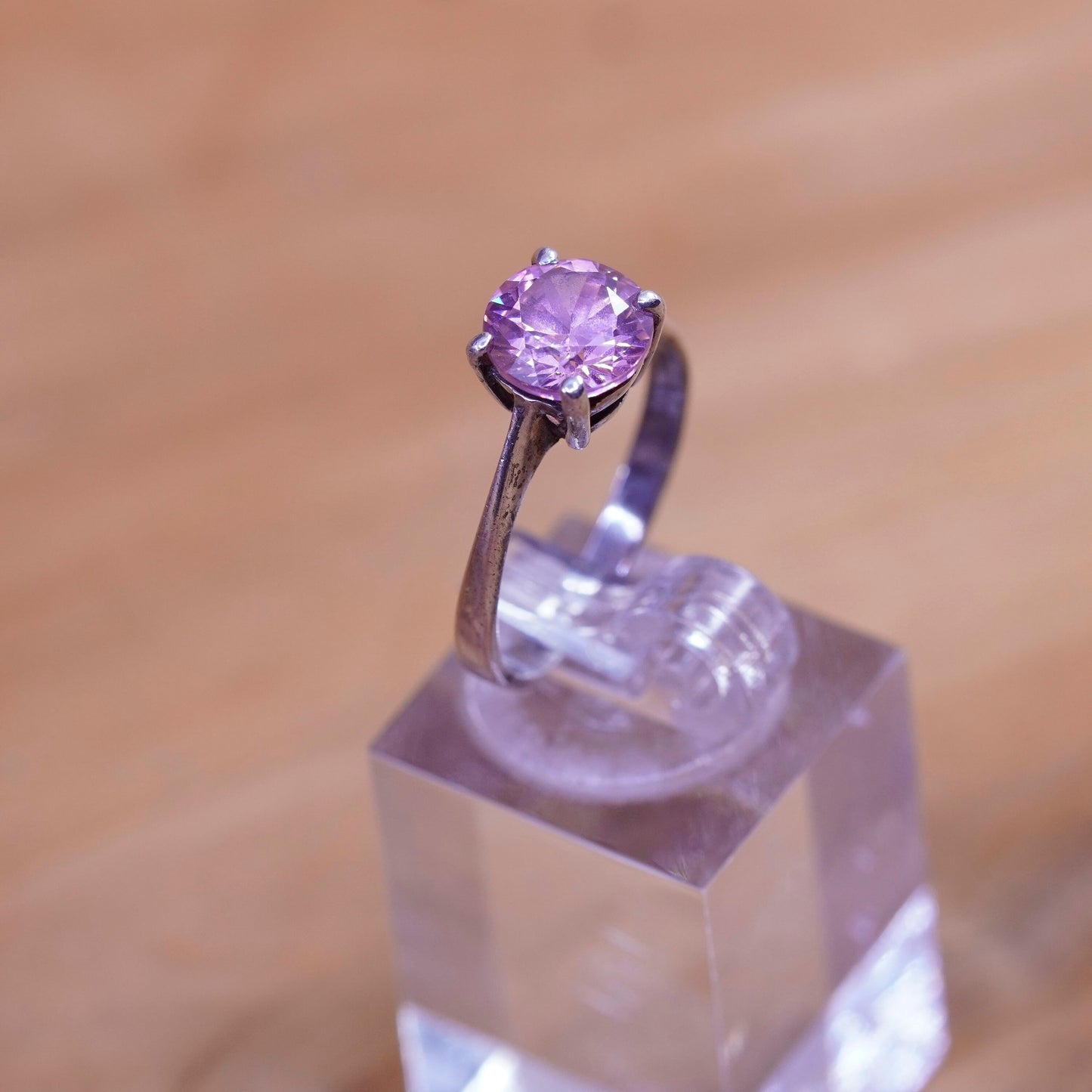 Size 7.5, vintage Sterling 925 silver handmade ring with pink Quartz
