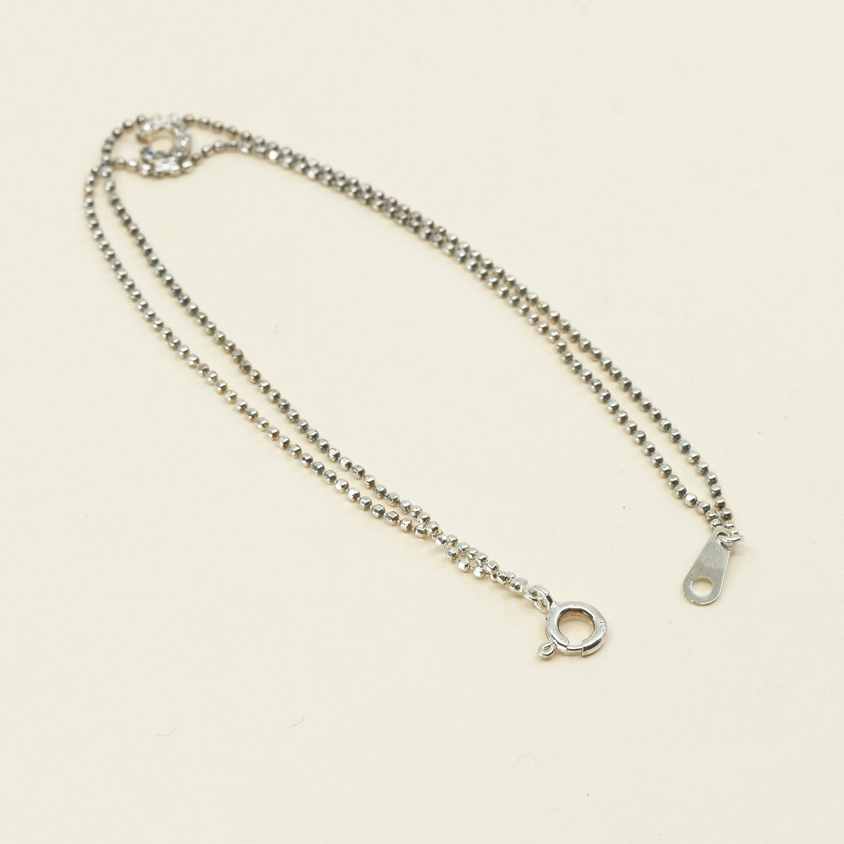 7", 1mm, vtg silver bracelet, 925 double strands beads w/ C N crystal