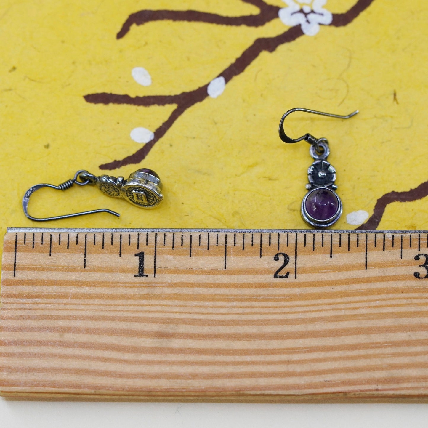 Vintage Sterling 925 silver handmade flower earrings with amethyst