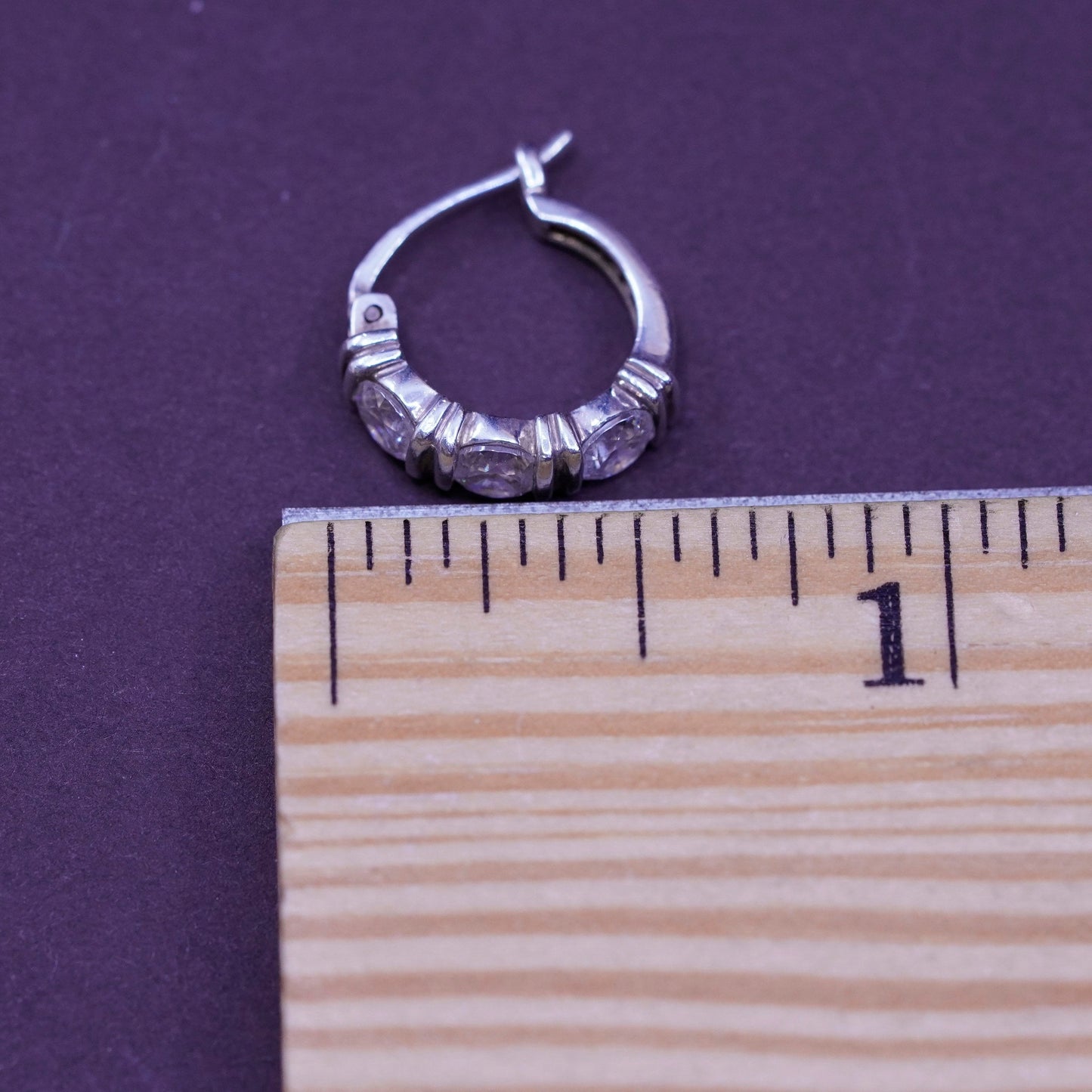 0.5”, vintage Sterling silver handmade earrings, 925 hoops with cluster Cz