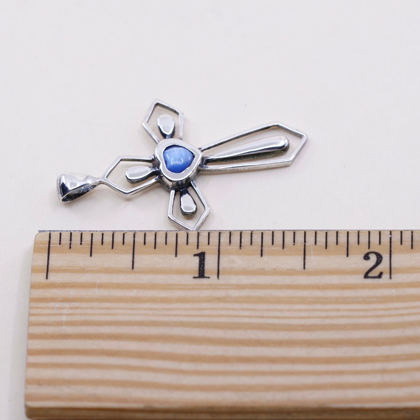 Vintage Sterling silver handmade pendant, Mexican 925 cross with blue tiger eye
