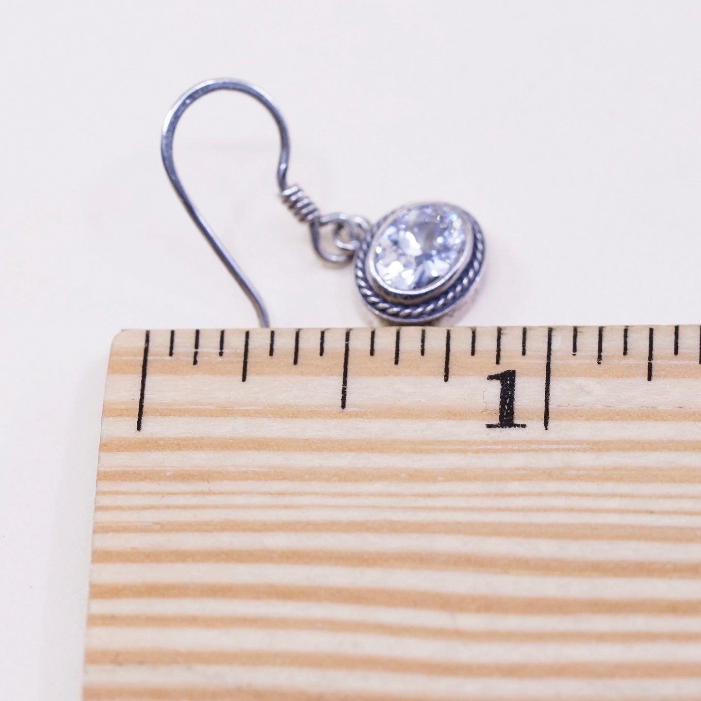 Vintage sterling silver handmade earrings, 925 silver with oval CZ, stamped 925