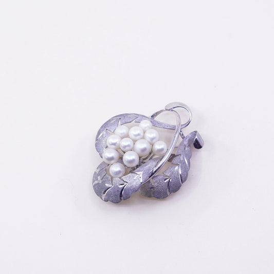 Vintage Sterling 950 silver handmade brooch pendant with cluster pearl, elegant