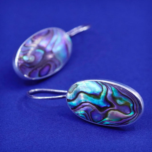 Vintage Sterling 925 silver handmade earrings with oval abalone