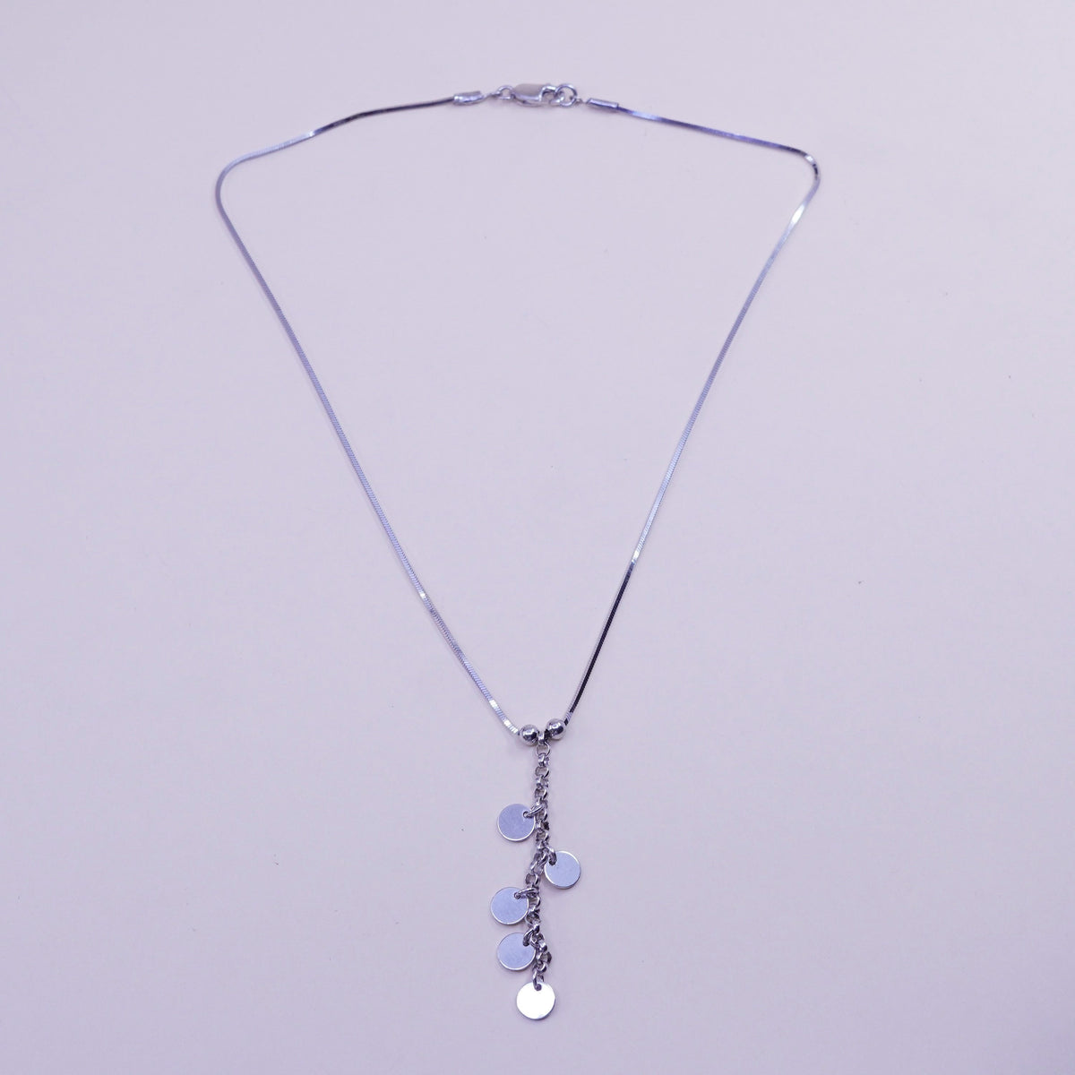 16”, vintage Sterling 925 Silver snake Necklace with cluster disc pendant