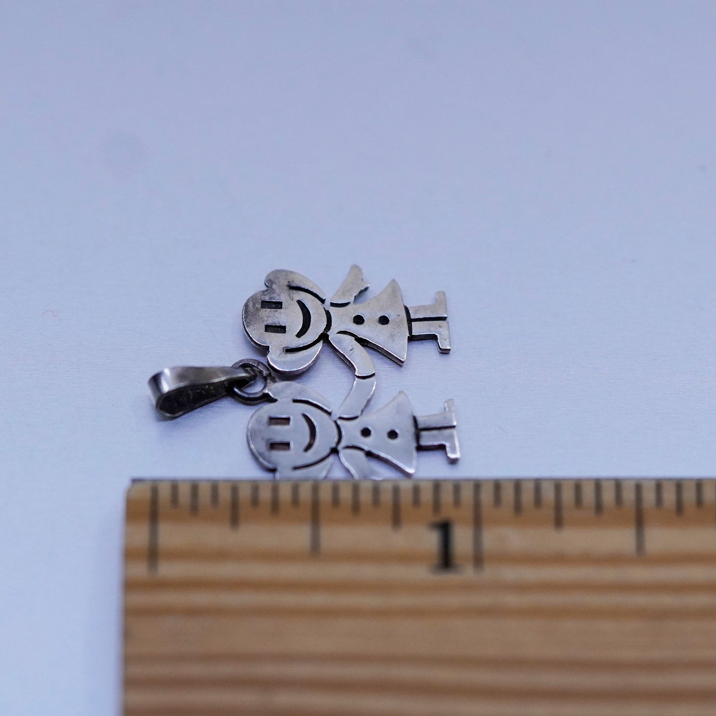 Vintage sterling 925 silver handmade girl friendship pendant charm