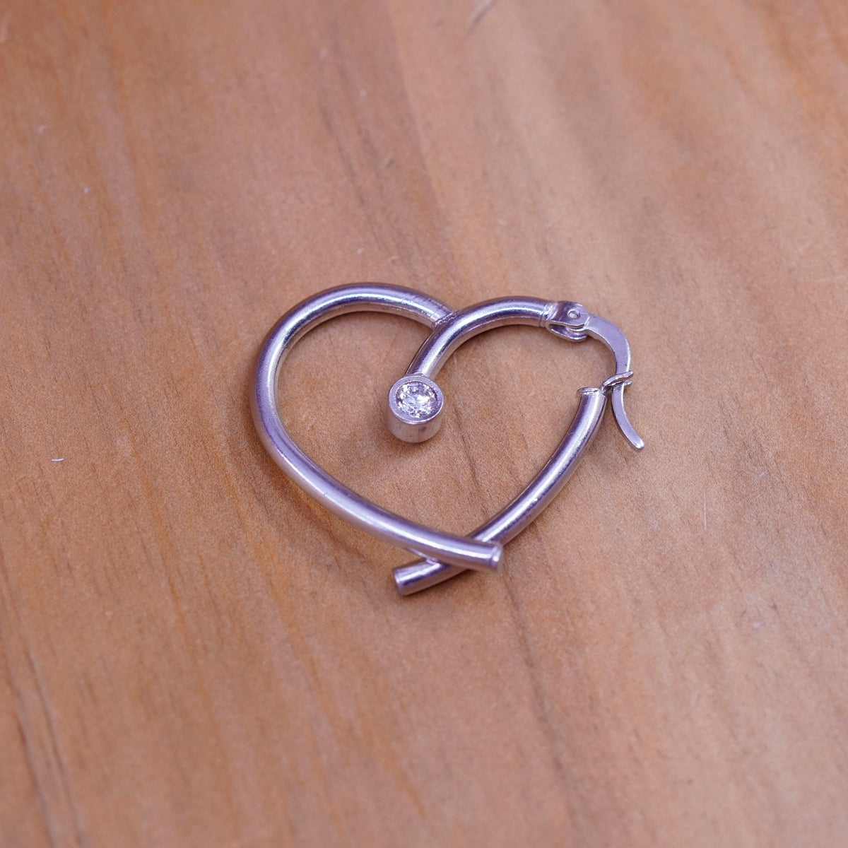 1”, vintage Sterling 925 silver heart hoop earrings with cz, 925 huggie