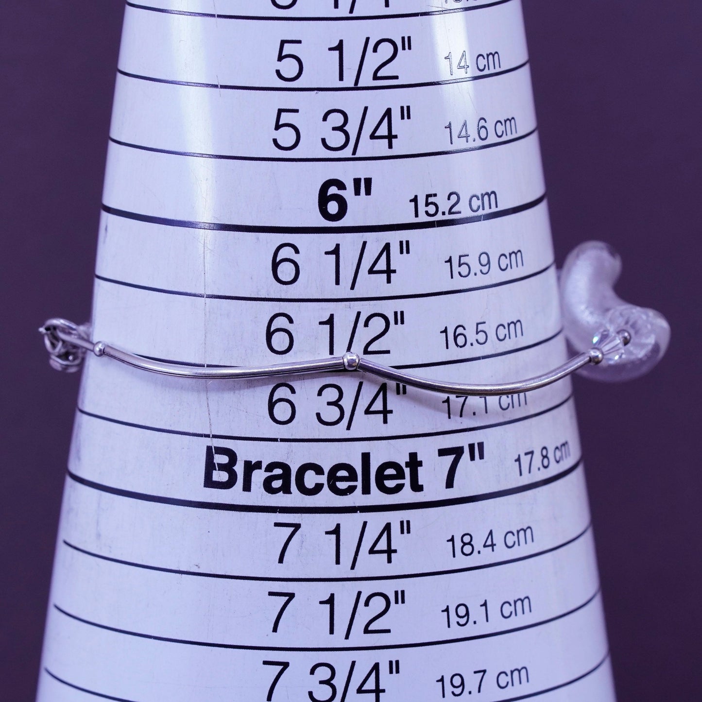 6.5, Vintage Sterling silver handmade bracelet, 925 bar chain with crystal