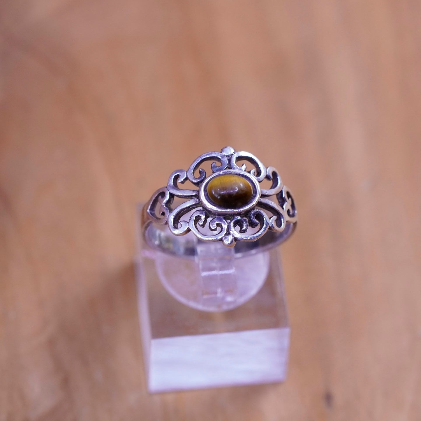 Size 7.5, vintage Sterling 925 silver handmade ring with golden tiger eye