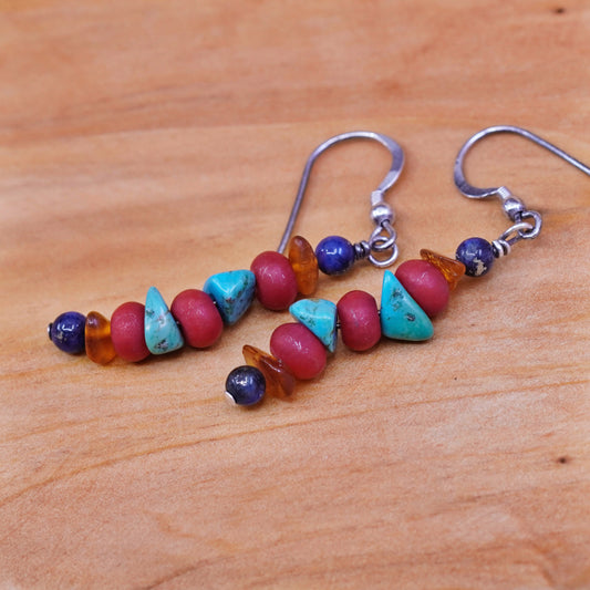 Vintage Sterling 925 silver handmade earrings with turquoise and coral beads