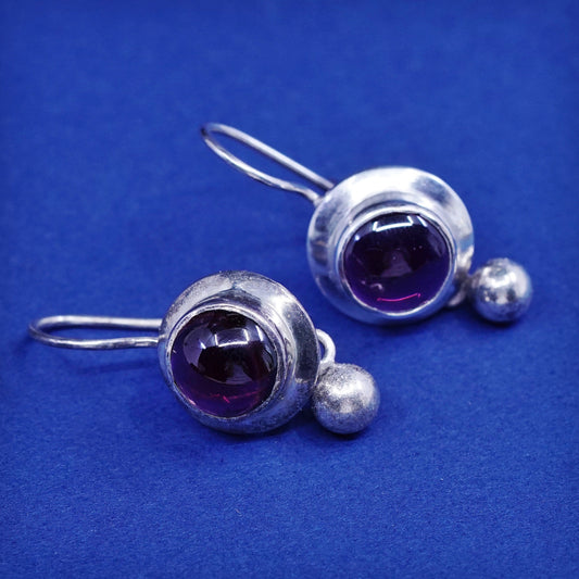 Vintage sterling 925 silver handmade earrings with garnet and beads