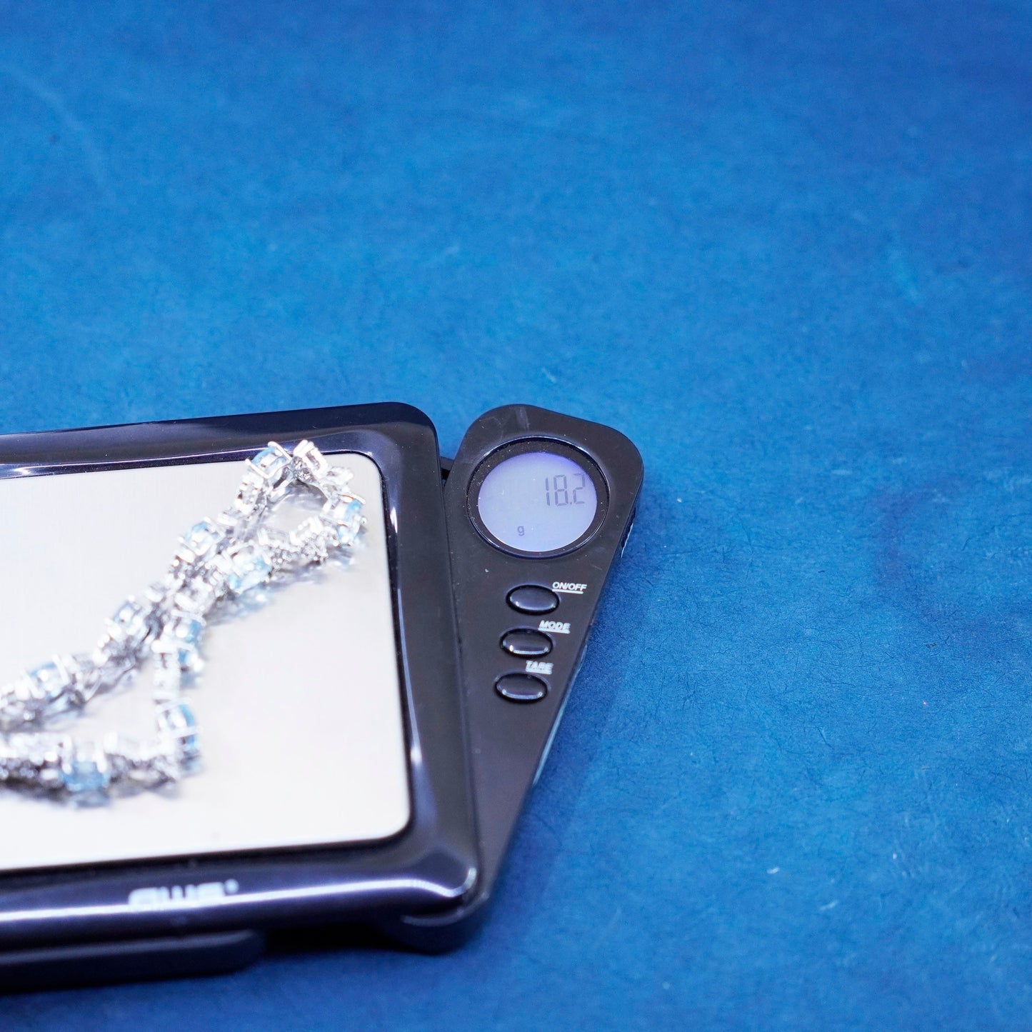 7”, vintage Sterling 925 silver tennis bracelet with topaz and diamonds