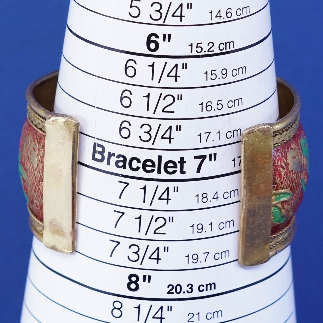 7.25”, vintage modern brass handmade bracelet, enamel cuff