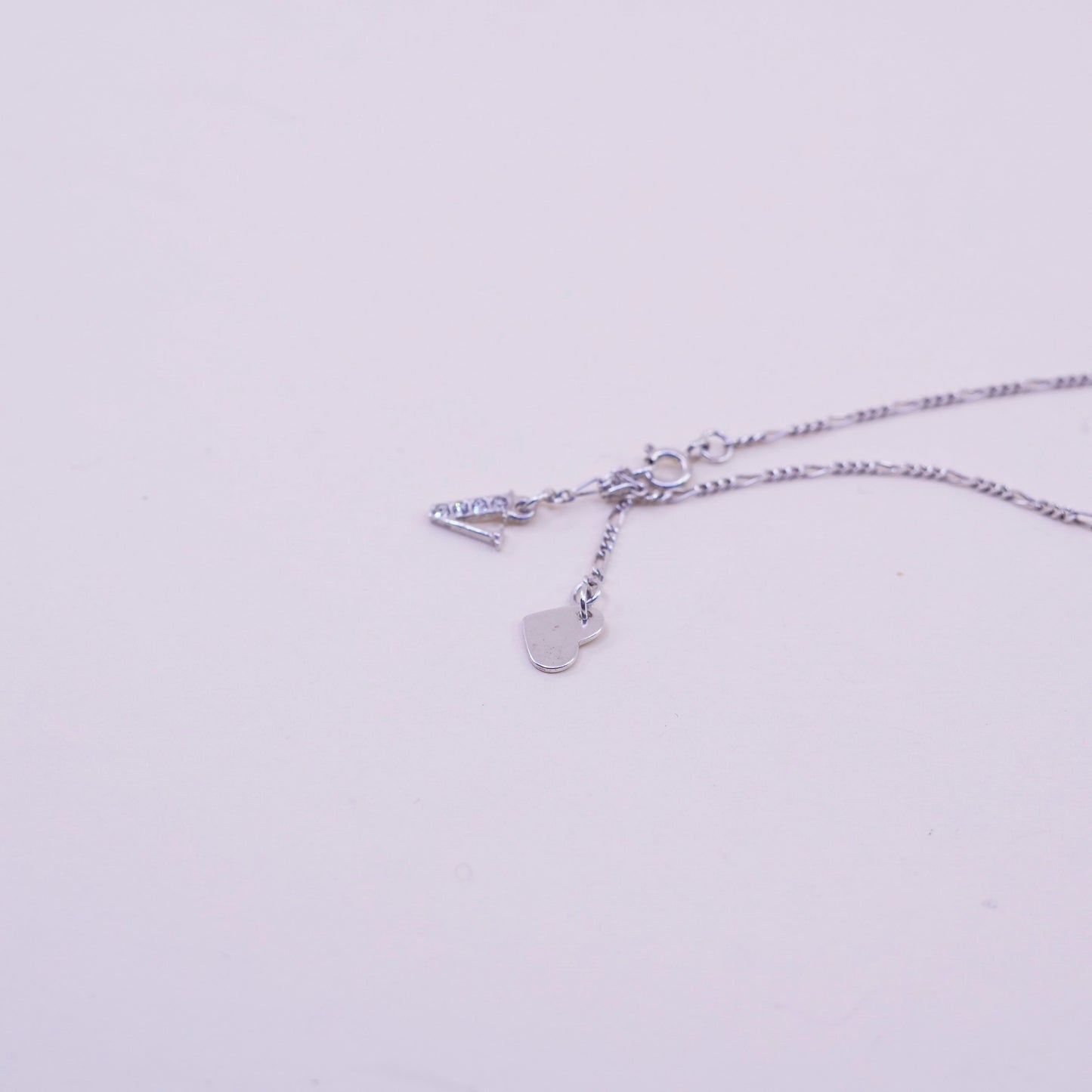 9.25”, sterling silver bracelet, Italy 925 chain, figaro anklet initial A heart