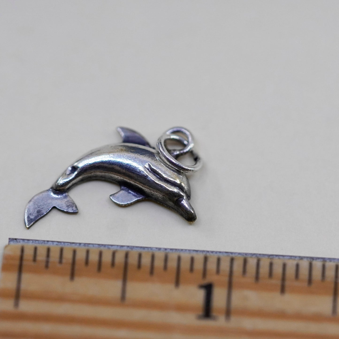 Vintage sterling silver dolphin pendant, 925 charm