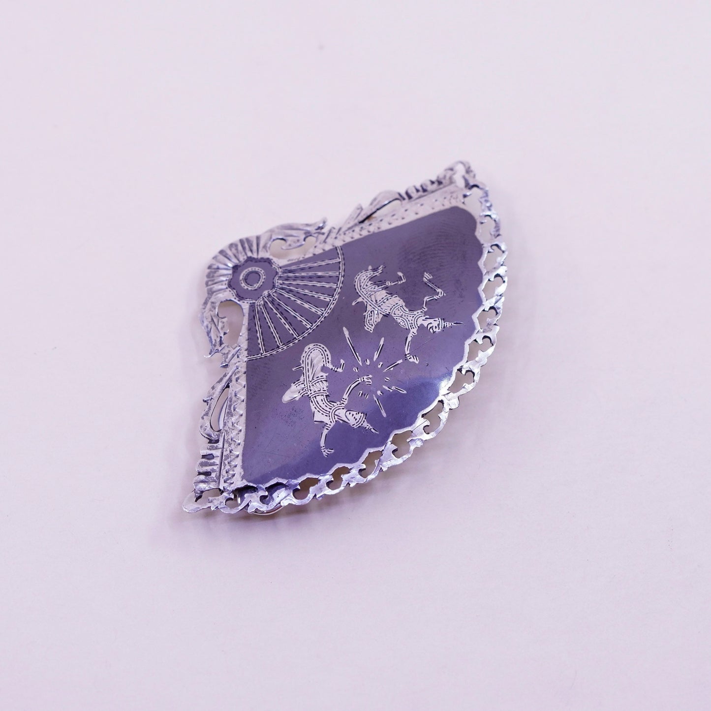 Vintage sterling silver handmade brooch, Indian 925 goddess